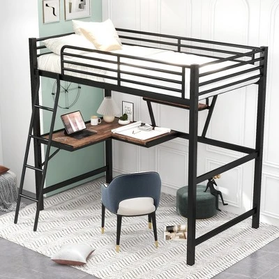 ModernLuxe Twin Size Metal Loft Bed with Built-in Desk and Shelves 12 ModernLuxe Twin Size Metal Loft Bed with Built-in Desk and Shelves - Image 10