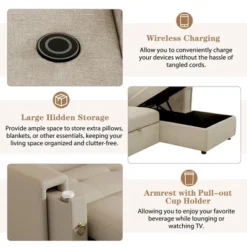 96" L-Shape Sectional Sofa With Adjustable Headrest, Wireless Charging And Cup Holders, Pull-Out Sofa Bed With Hidden Storage - ModernLuxe -Luxe Furniture Sale GUEST fcc8735e 165d 4782 b5b2 8a3d5518a55e