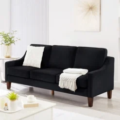 Single/Loveseat/3-Piece Seat Upholstered Sofa Chair/Couch With Scooped Armrest And Wooden Legs, Navy/Black/Taupe, 4W-ModernLuxe
