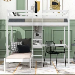 ModernLuxe Convertible Twin Loft Bed with L-Shaped Desk, Shelves, and Ladder