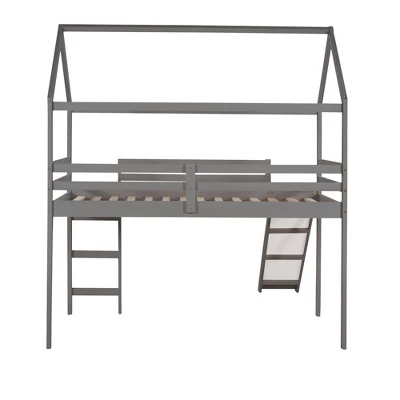 ModernLuxe Twin Size House Shape Loft Bed with Slide in Gray 9 ModernLuxe Twin Size House Shape Loft Bed with Slide in Gray - Image 7