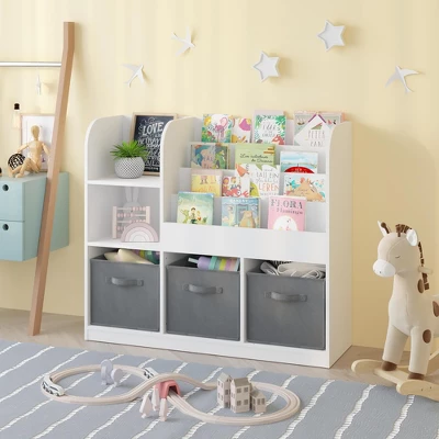 ModernLuxe Kids Bookcase and Toy Organizer with 3 Fabric Drawers - White 3 ModernLuxe Kids Bookcase and Toy Organizer with 3 Fabric Drawers - White