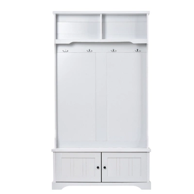 3-in-1 Design Hall Tree Entryway Bench With Shelves Cabinet And Four Hooks-ModernLuxe 8 3-in-1 Design Hall Tree Entryway Bench With Shelves Cabinet And Four Hooks-ModernLuxe - Image 6