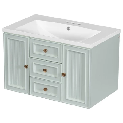 ModernLuxe 30" Mint Green Wall-Mounted Bathroom Vanity with Ceramic Sink 8 ModernLuxe 30" Mint Green Wall-Mounted Bathroom Vanity with Ceramic Sink - Image 6