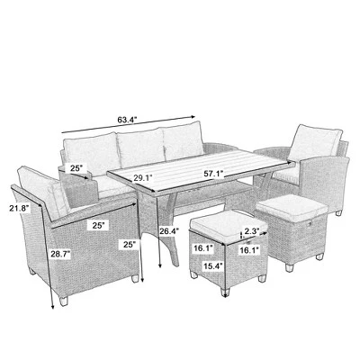 ModernLuxe 6-Piece Outdoor Rattan Wicker Patio Conversation & Dining Set 4 ModernLuxe 6-Piece Outdoor Rattan Wicker Patio Conversation & Dining Set - Image 2