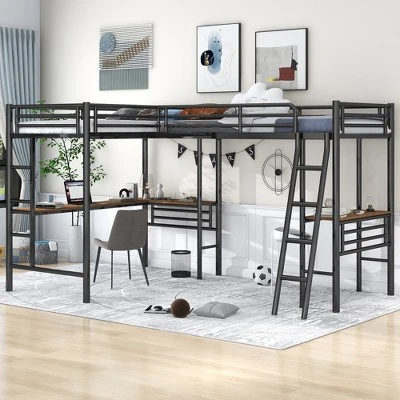 ModernLuxe Twin Size Metal Loft Bed with Dual Built-in Desks - Black 4 ModernLuxe Twin Size Metal Loft Bed with Dual Built-in Desks - Black - Image 2