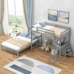ModernLuxe Twin Over Full Bunk Bed with Built-in Desk and Storage Drawers