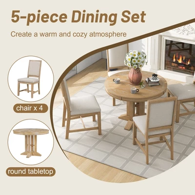 ModernLuxe 5-Piece Extendable Dining Set with Round Table and 4 Upholstered Chairs 6 ModernLuxe 5-Piece Extendable Dining Set with Round Table and 4 Upholstered Chairs - Image 4